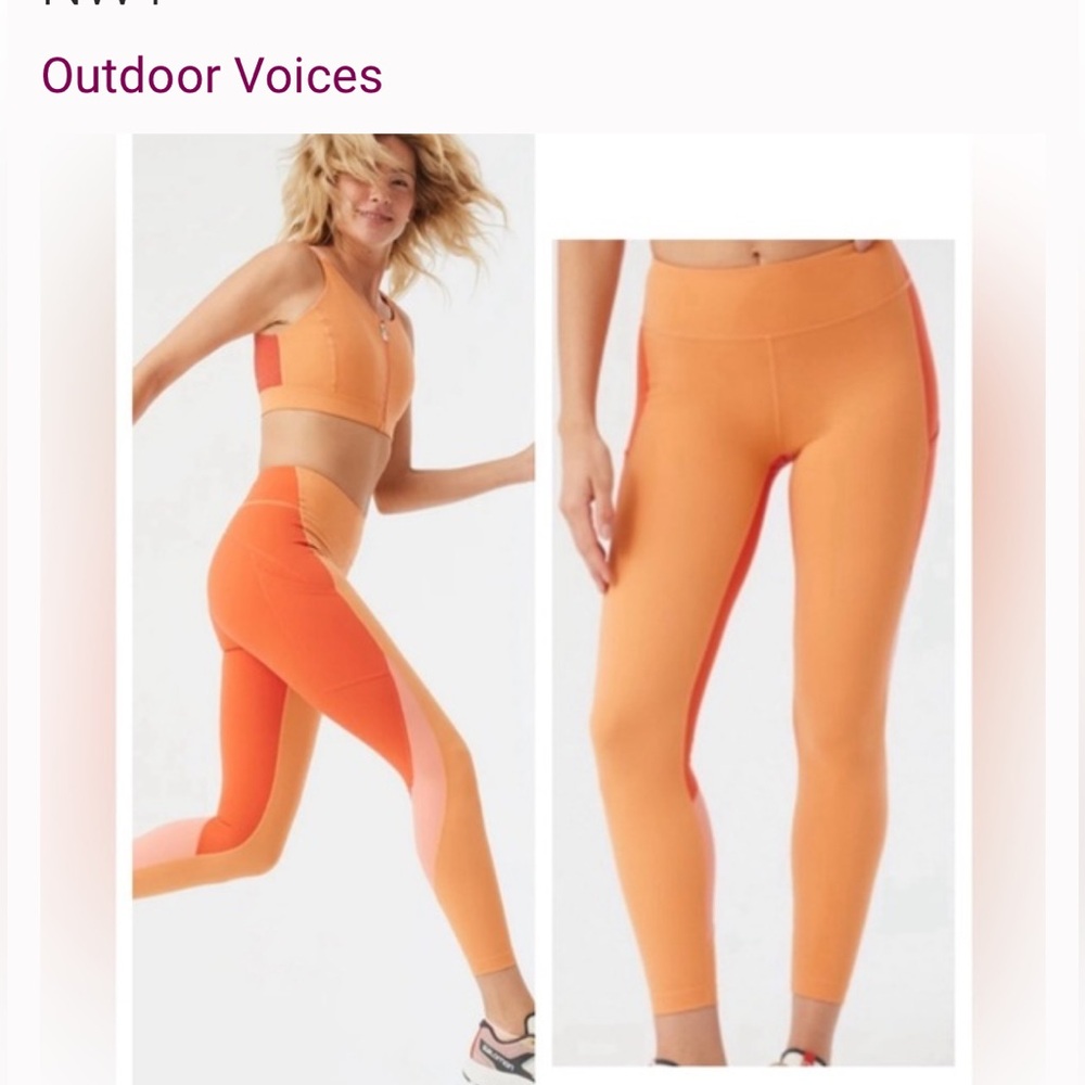 NWT Outdoor Voices Zoom 7/8 Leggings S Sunstone Paprika Peach Colorblock